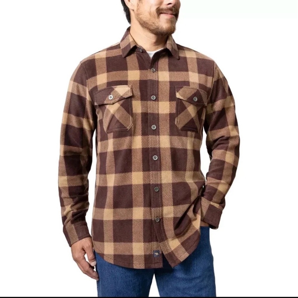 Freedom Foundry Men's Lightweight Fleece Shirt Jacket Brown Plaid. Mens Size M